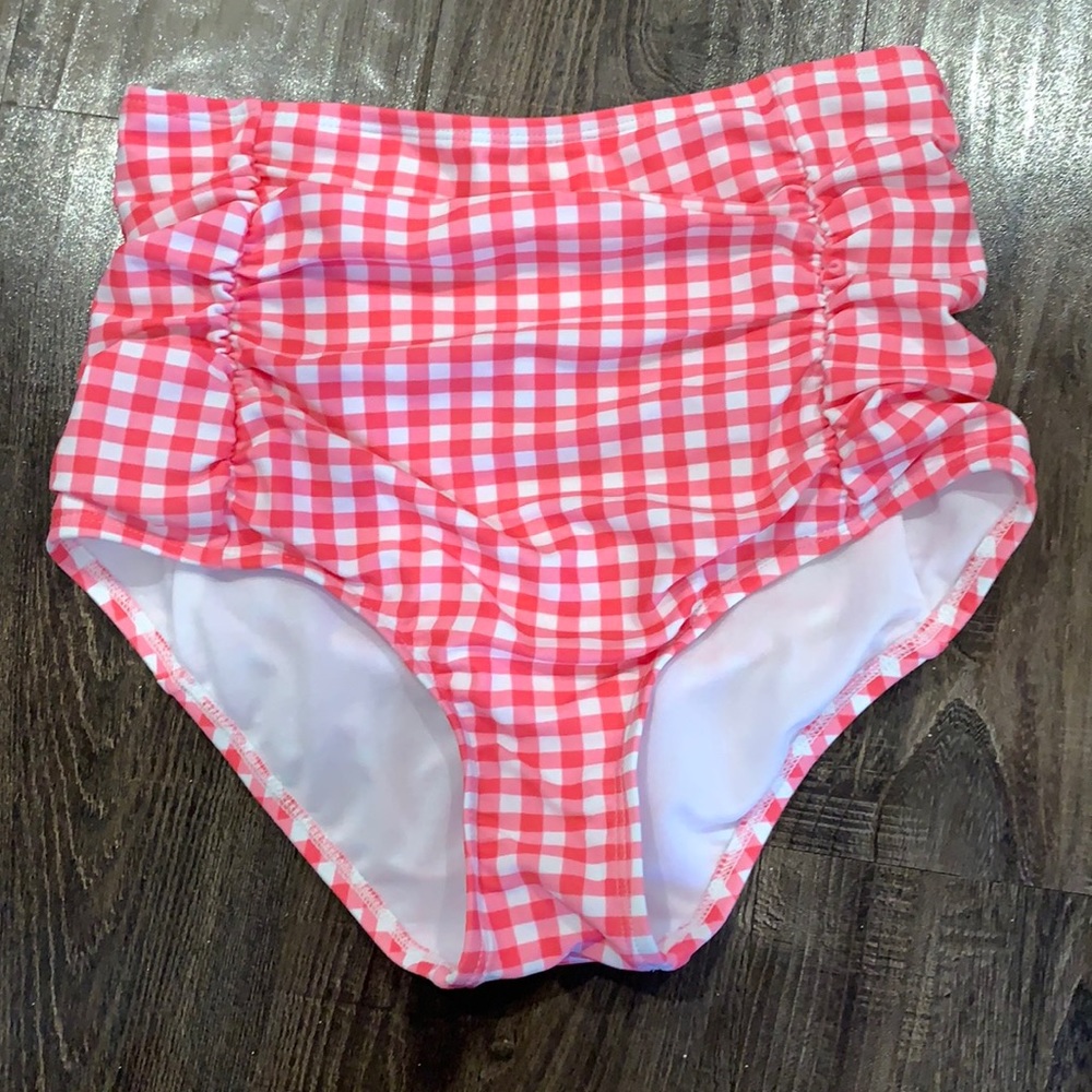 NWOT Lauren James high waisted pink gingham swim bottoms